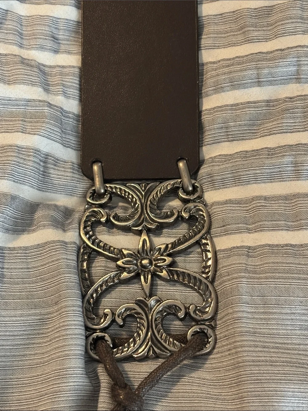 New York & Company Brown Lace-Up Waist Belt with Silver Decorative Buckles